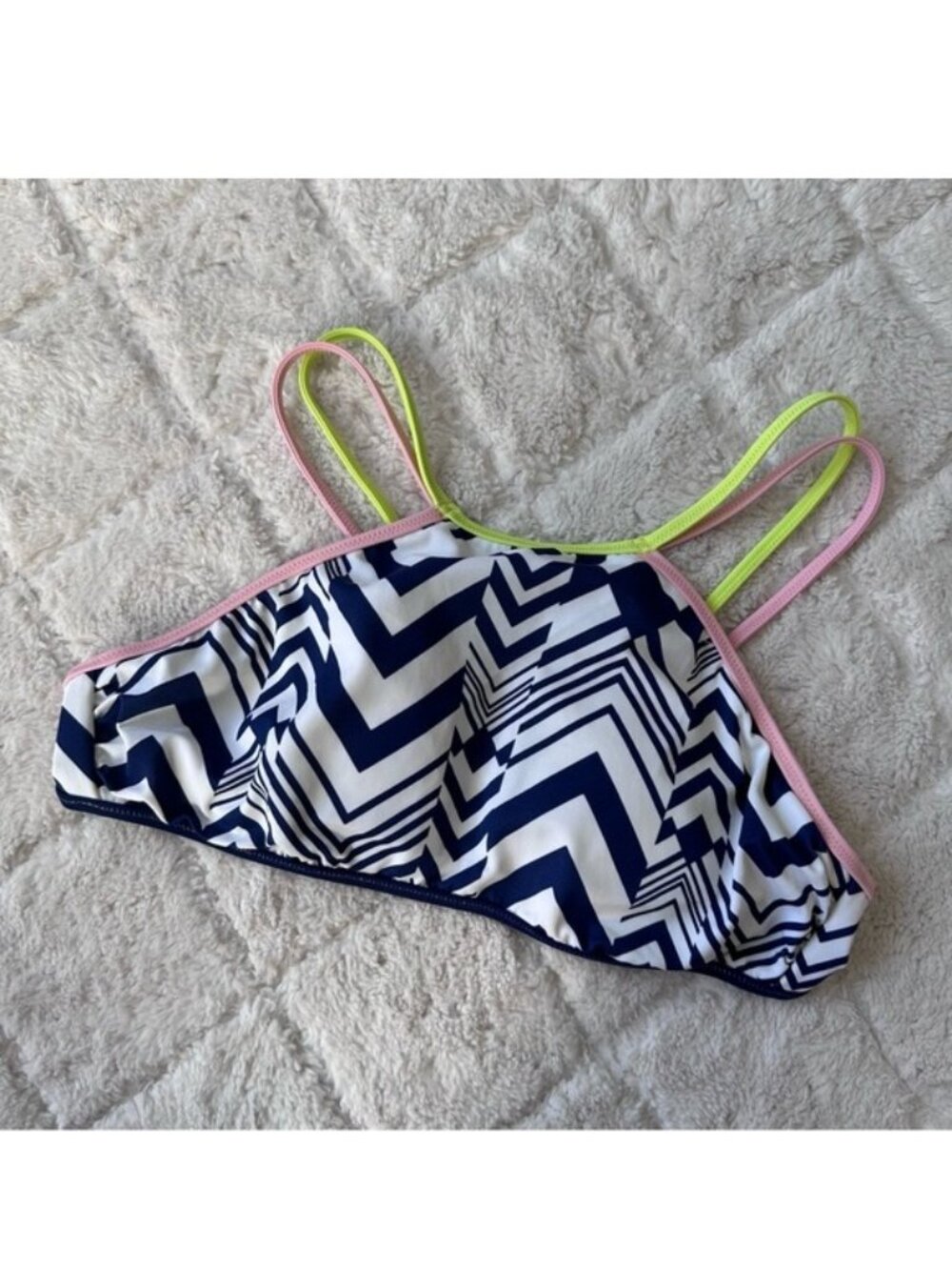 Victoria's Secret | Navy Chevron High Neck Strappy Bikini Top | Size Medium - Picture 2 of 10